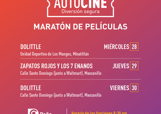 OFRECE PEÑA COLORADA AUTOCINE EN MANZANILLO Y MINATITLÁN