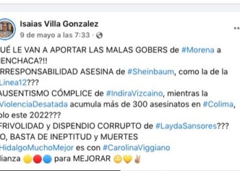 INDIRA ES UNA GOBERNADORA “AUSENTE” EN PLENA OLA VIOLENCIA, DICE LA NUEVA IZQUIERDA DEL PRD